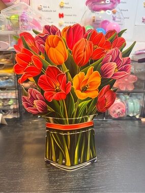 Tulip Bouquet Faux Floral Accent - Red, Orange, Pink